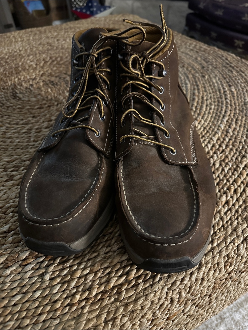 Men's Carhartt size 12 Brown Leather Moc Toe Lace-Up Boots